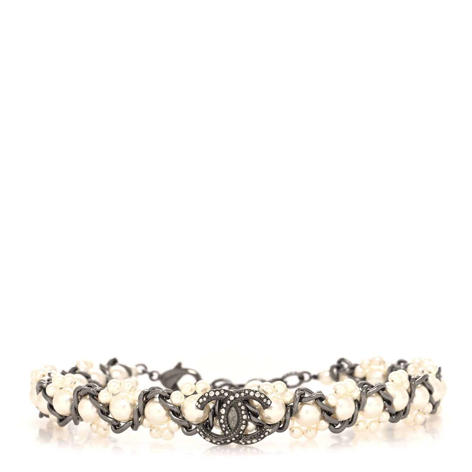 Chanel Pearl Crystal CC Choker Necklace Ruthenium 3 of 5