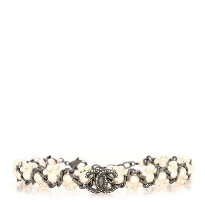 Chanel Pearl Crystal CC Choker Necklace Ruthenium 3 of 5