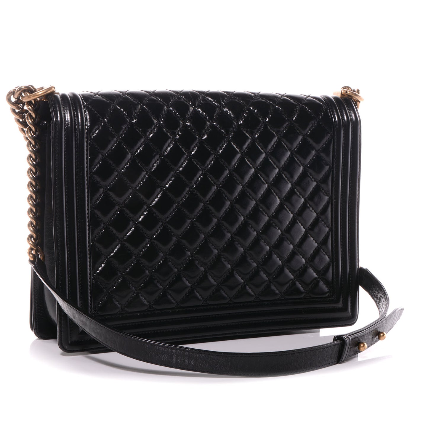 Glazed Calfskin Quilted Large Boy Flap Black
