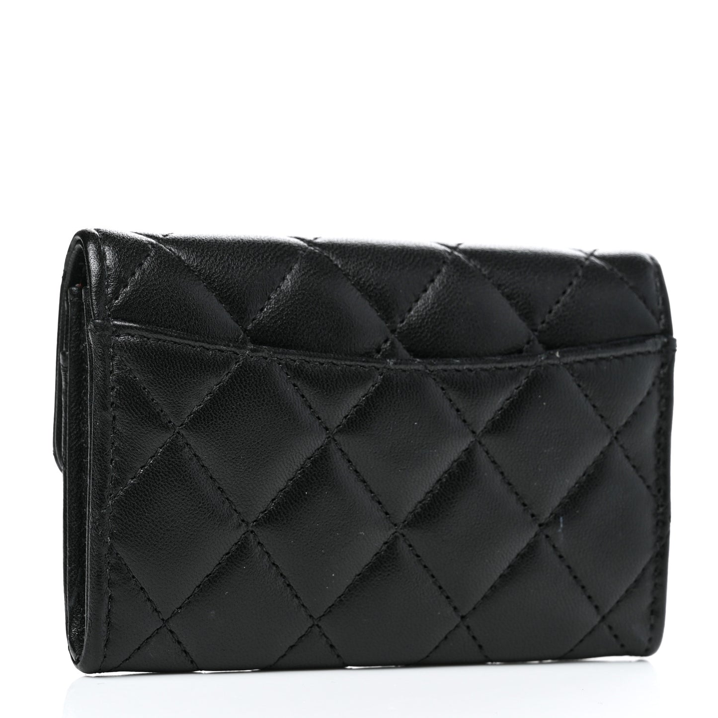 Lambskin Quilted Flap Card Holder Wallet Black