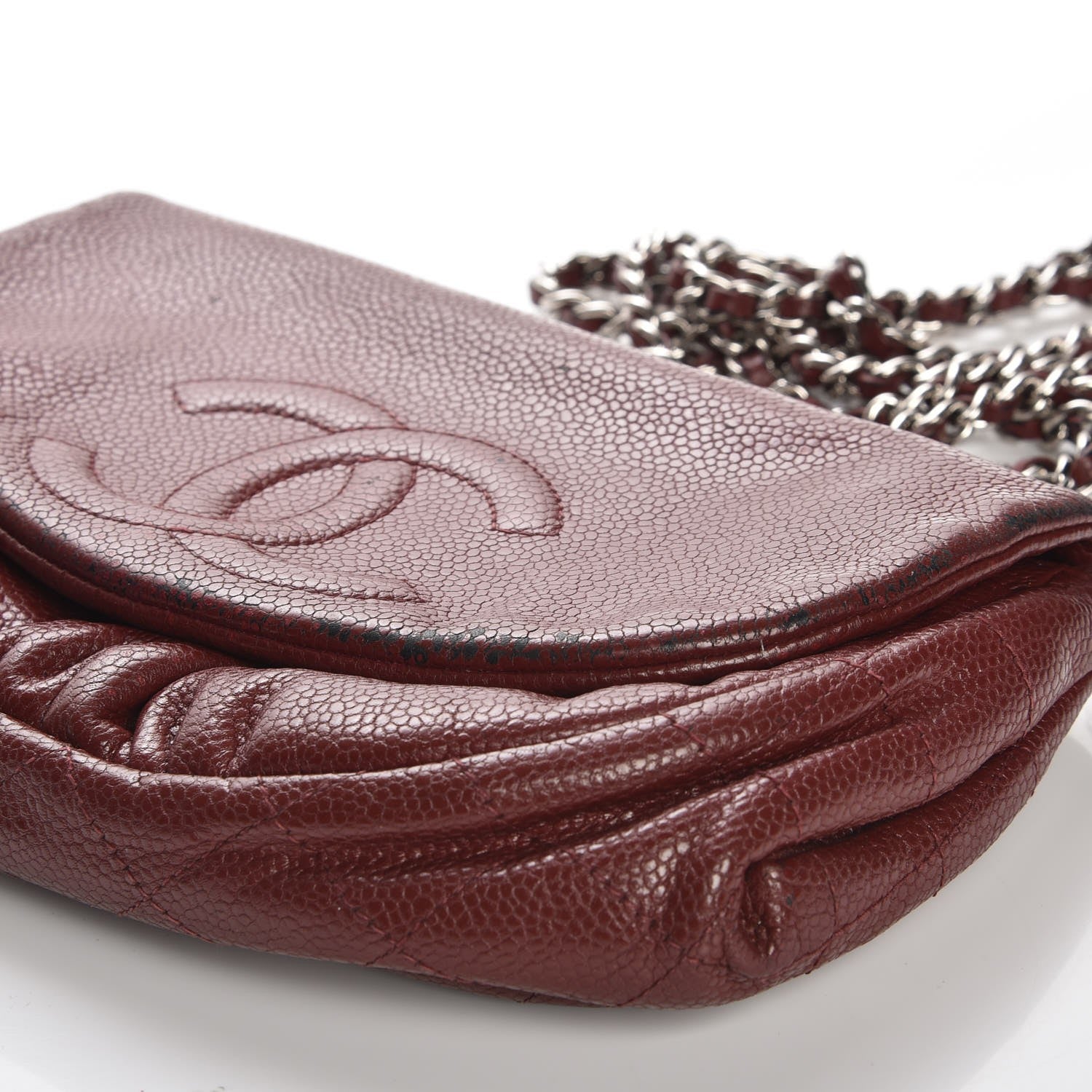 Chanel Caviar Half Moon Wallet On Chain WOC Dark Red 11 of 14
