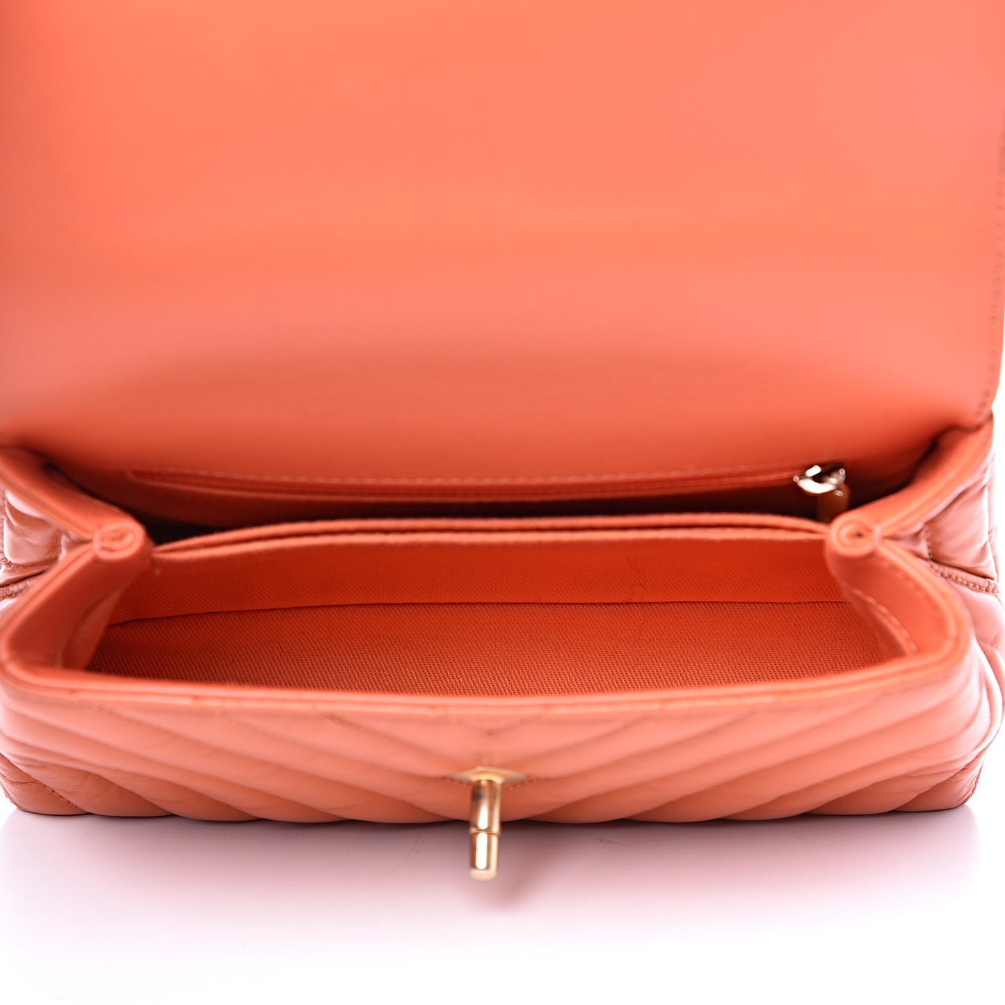 Calfskin Chevron Quilted Mini Coco Handle Flap Orange