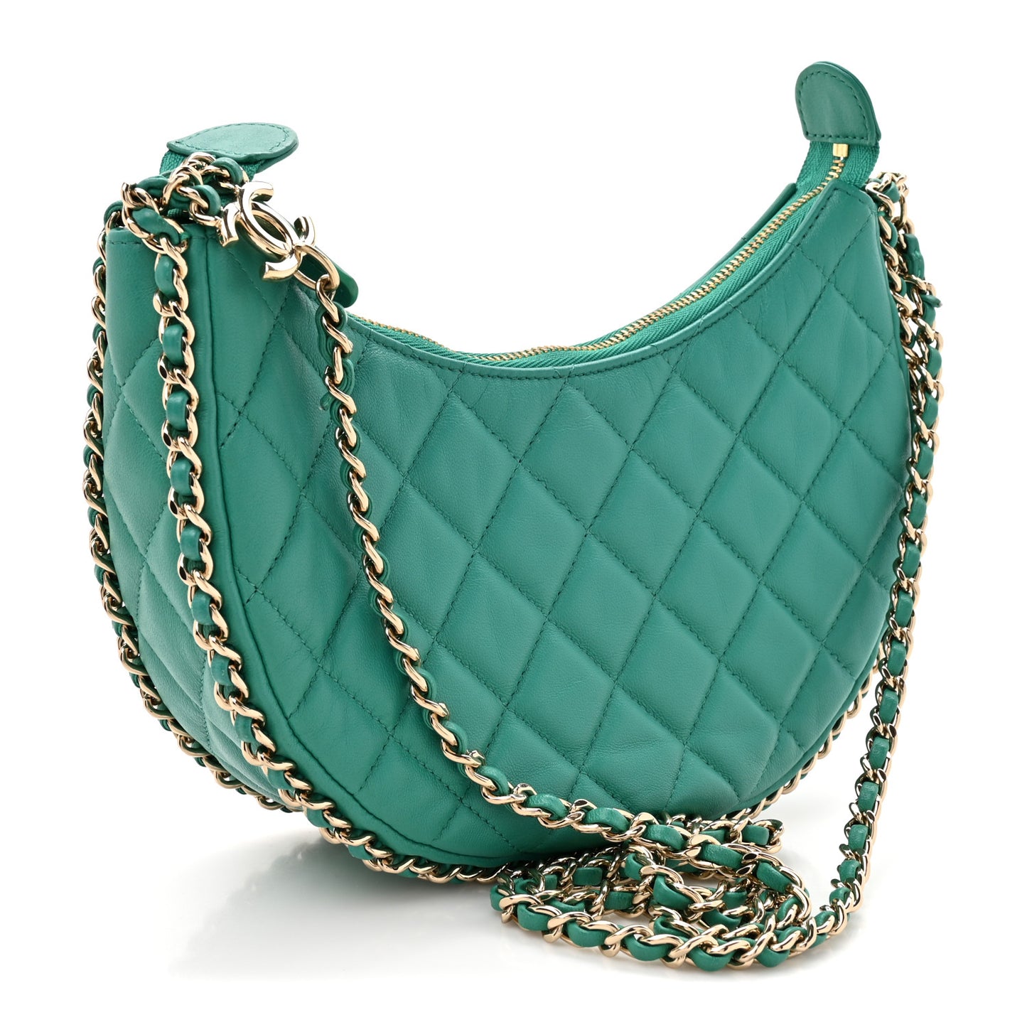 Lambskin Quilted Chain Around Hobo Green