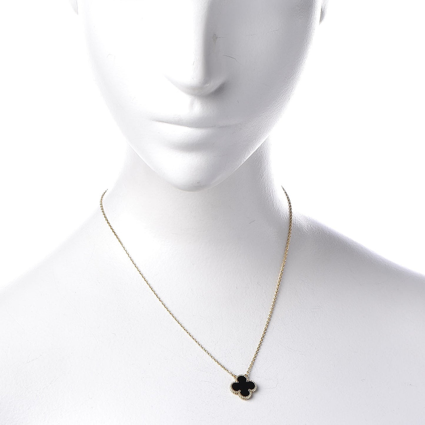 18K Yellow Gold Black Onyx Vintage Alhambra Pendant Necklace