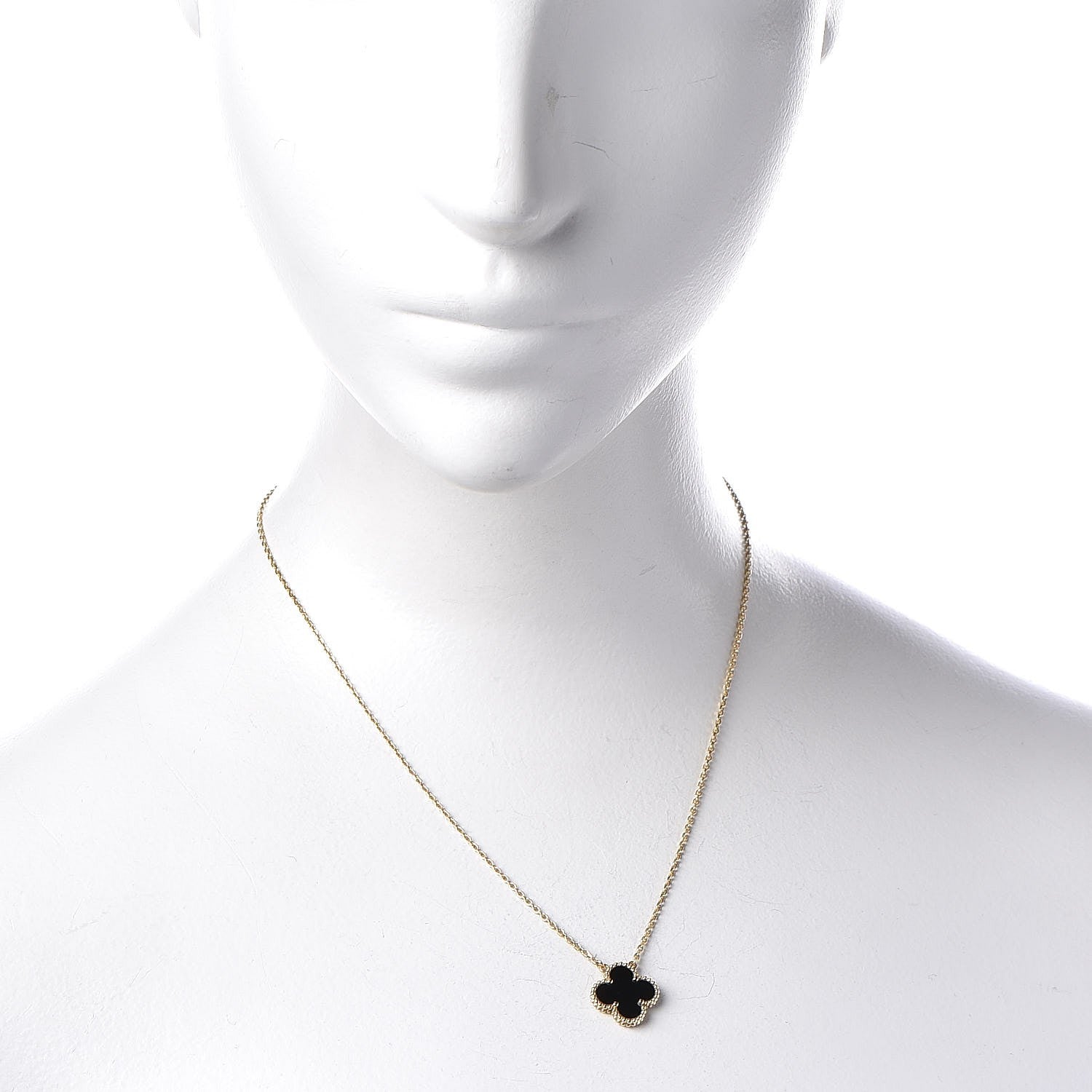 Van Cleef & Arpels 18K Yellow Gold Black Onyx Vintage Alhambra Pendant Necklace 2 of 7