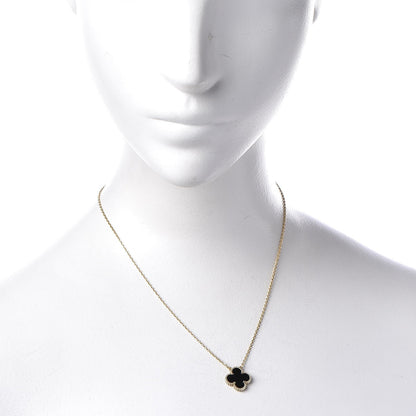 Van Cleef & Arpels 18K Yellow Gold Black Onyx Vintage Alhambra Pendant Necklace 2 of 7