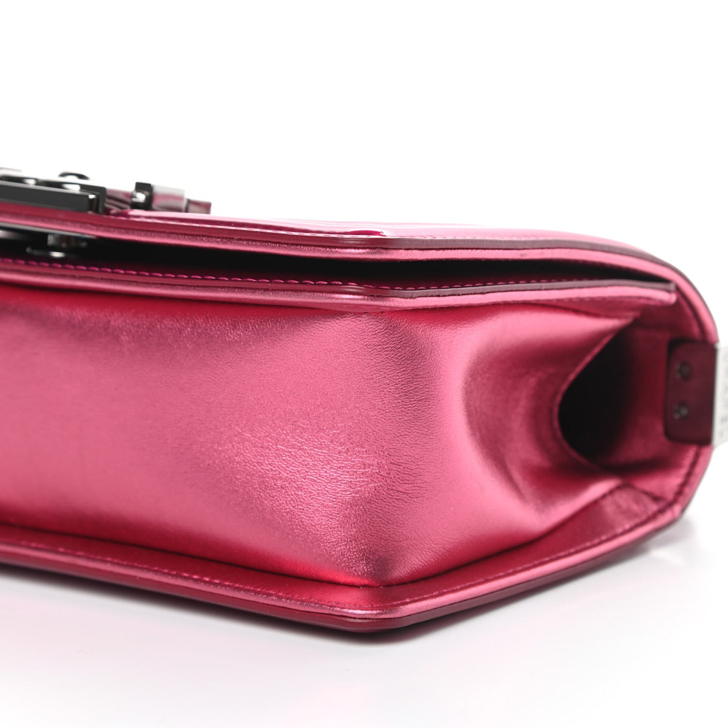 Metallic Patent Calfskin Quilted Small Boy Flap Pink