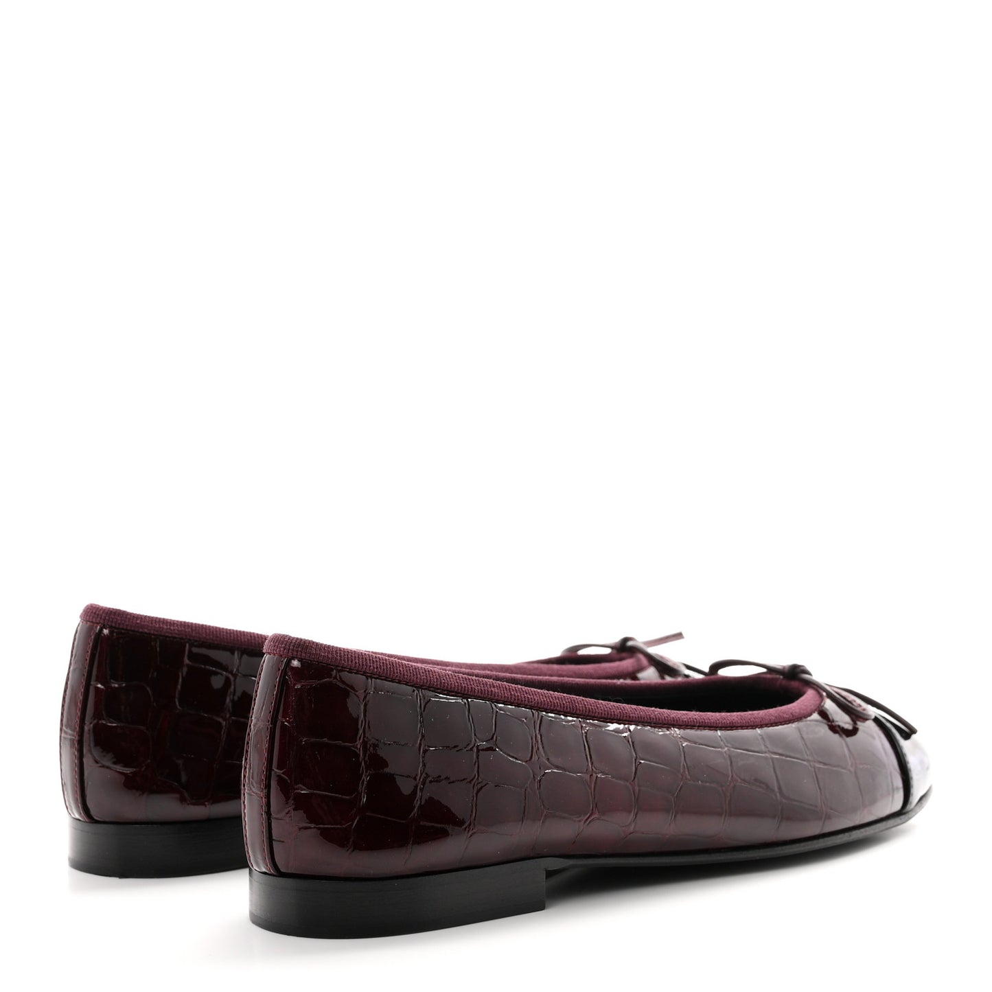 Patent Calfskin Crocodile Embossed Ballerina Flats 36.5 Dark Burgundy Black