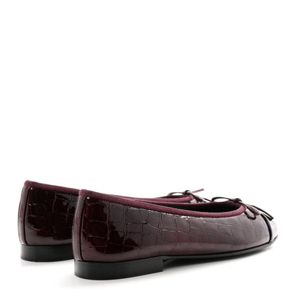 Chanel Patent Calfskin Crocodile Embossed Ballerina Flats 36.5 Dark Burgundy Black 5 of 10