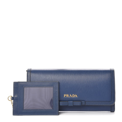 Prada Vitello Move Fioco Bow Continental Flap Travel Wallet Bluette 1 of 9