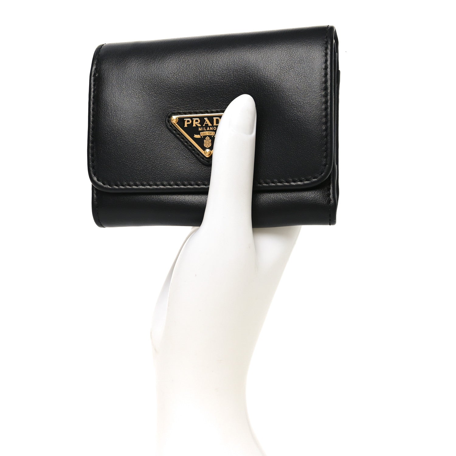 Prada Metal Tri-Fold Compact Wallet Black 1879881 – FASHIONPHILE