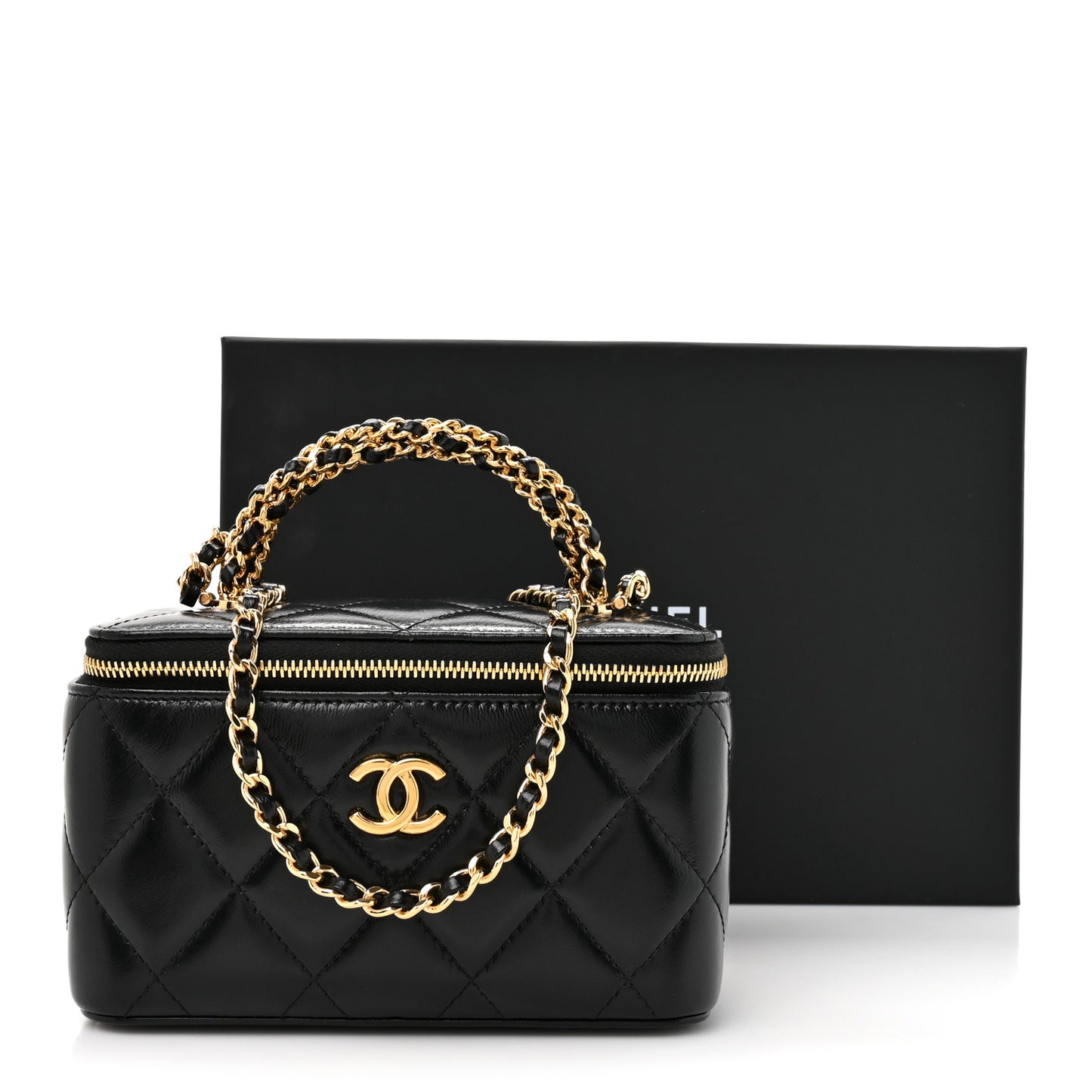 Shiny Calfskin Quilted Pick Me Up Vanity Case Black