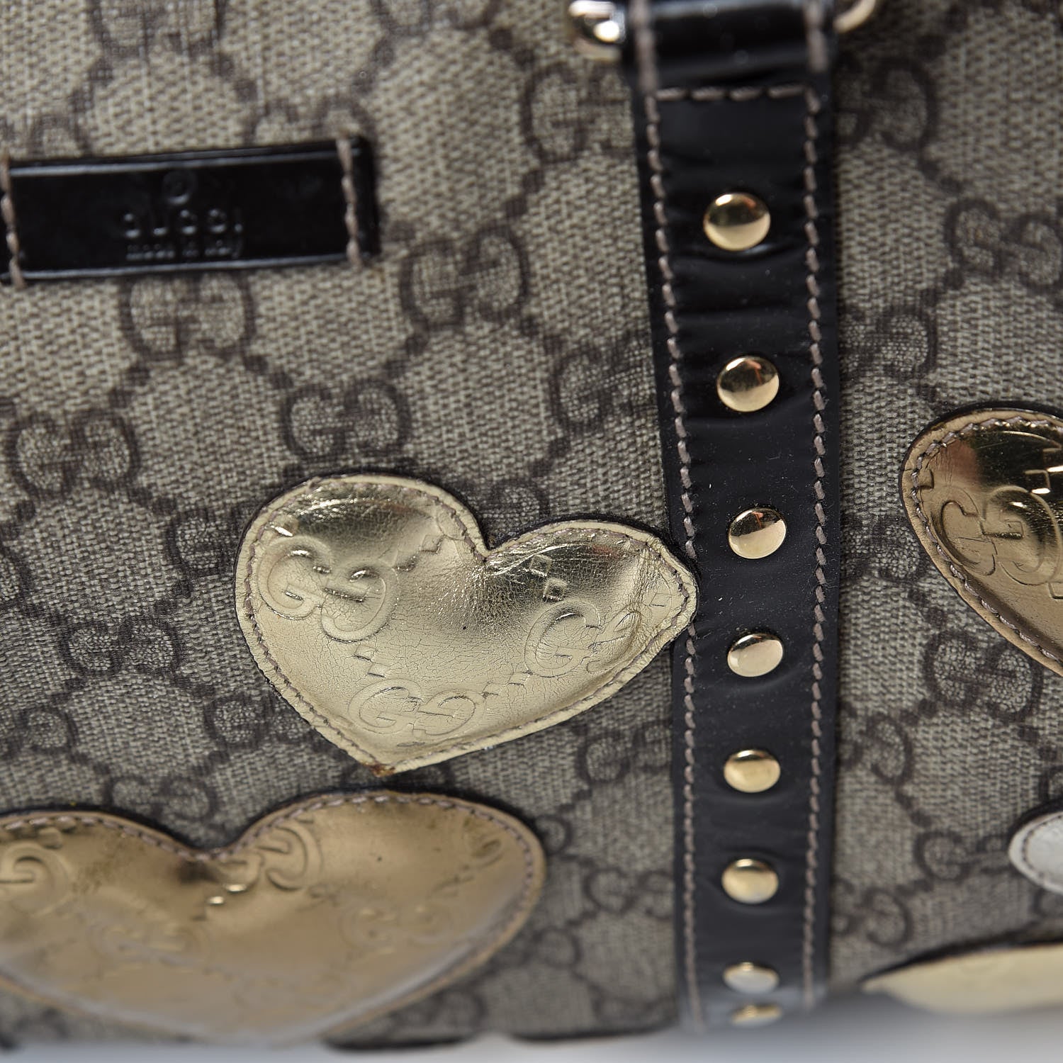 Gucci Monogram Guccissima Hearts Studded Medium Joy Boston Dark Brown 16 of 26