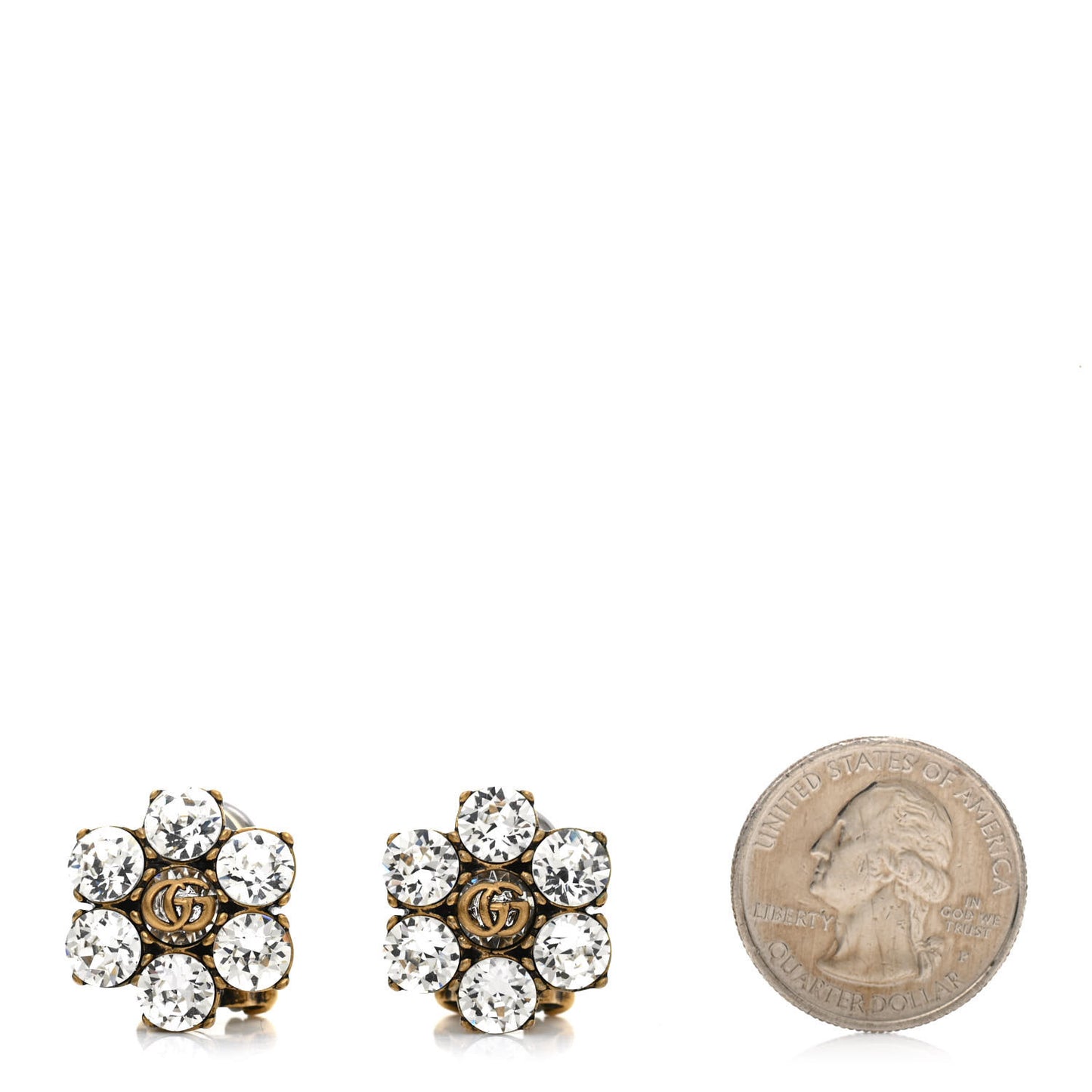 Metal Crystal Double G Clip On Earrings Aged Gold