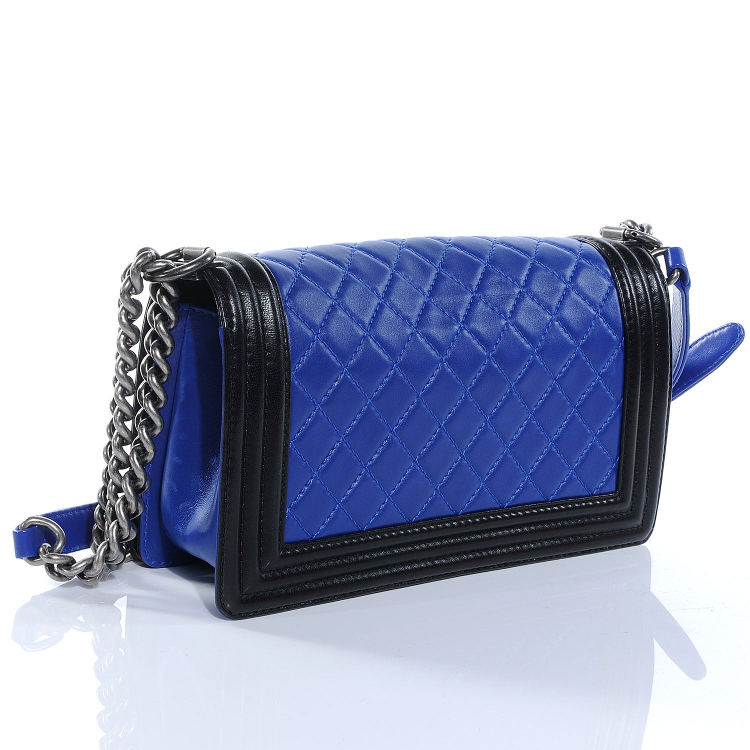 Chanel Lambskin Quilted Medium Boy Flap Black Blue Fonce 3 of 8