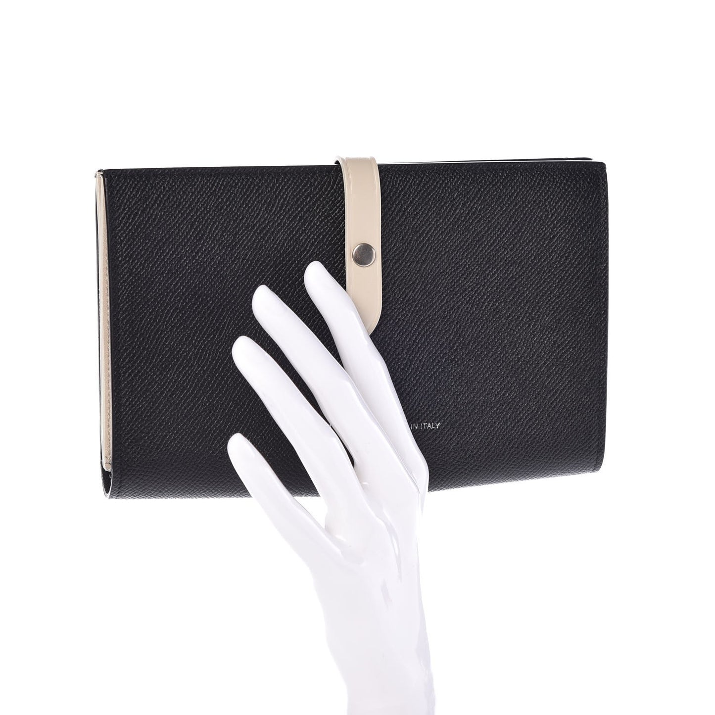 Grained Calfskin Large Multifunction Strap Wallet Black Chalk