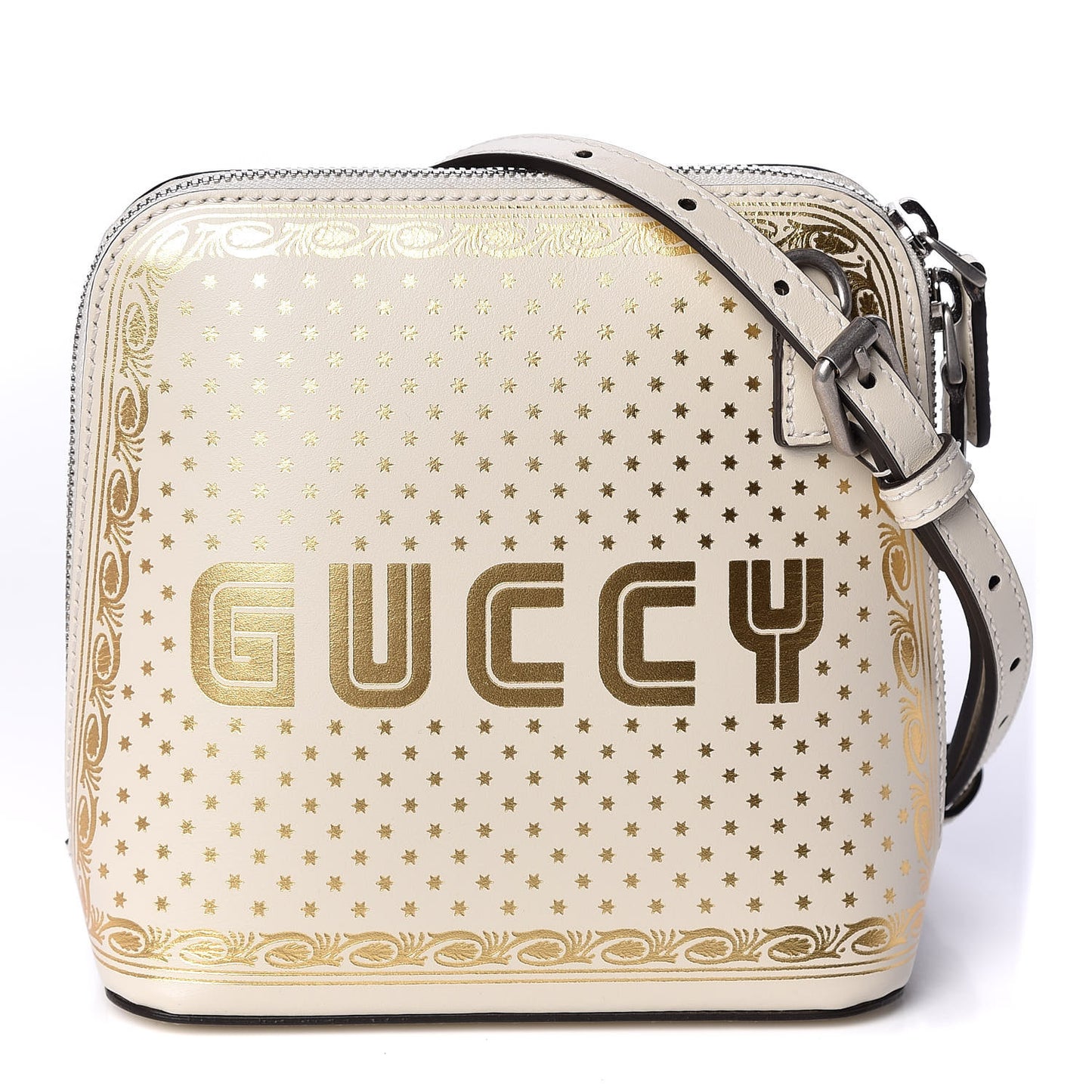 X SEGA Calfskin GUCCY Stars Mini Dome Shoulder Bag Mystic White Gold