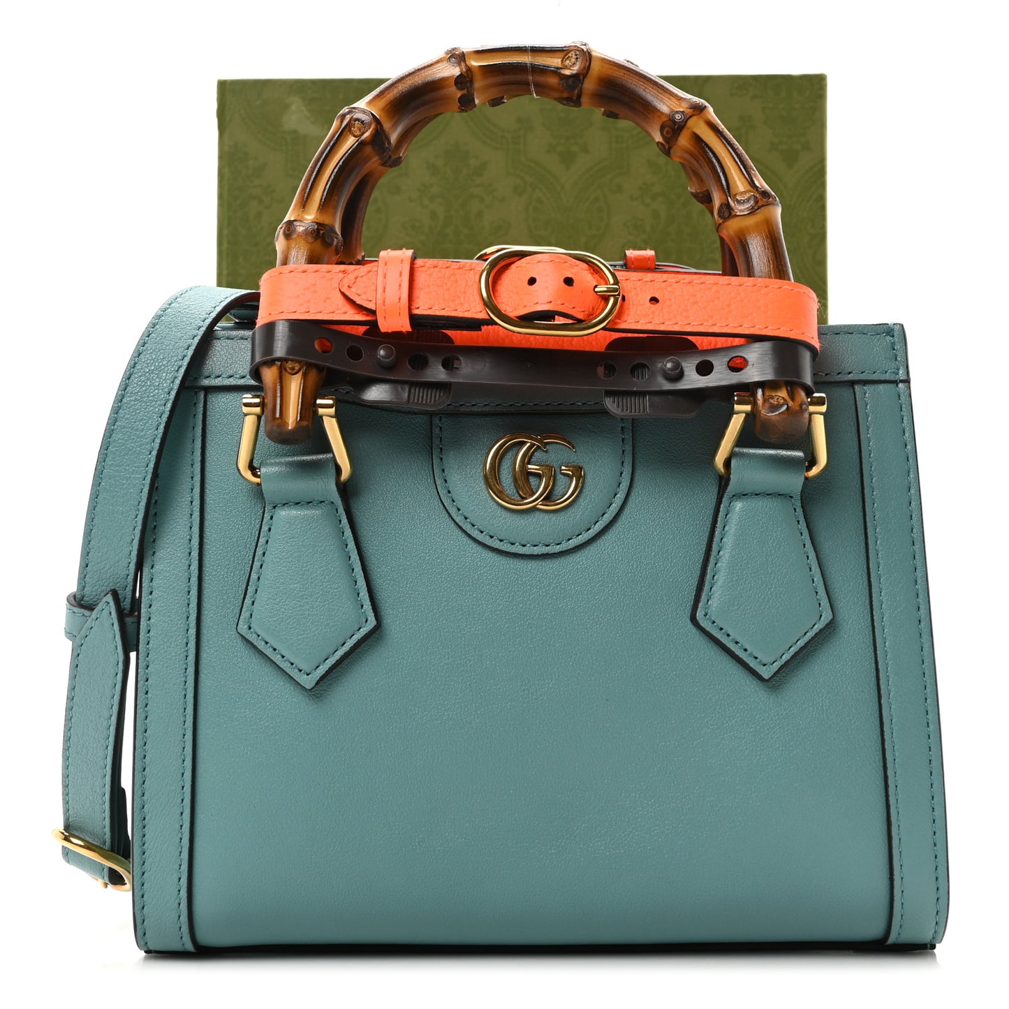 Wonka Grain Calfskin Mini Diana Tote Bag Dusty Azure Orange Fluo