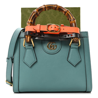 Gucci Wonka Grain Calfskin Mini Diana Tote Bag Dusty Azure Orange Fluo 11 of 11