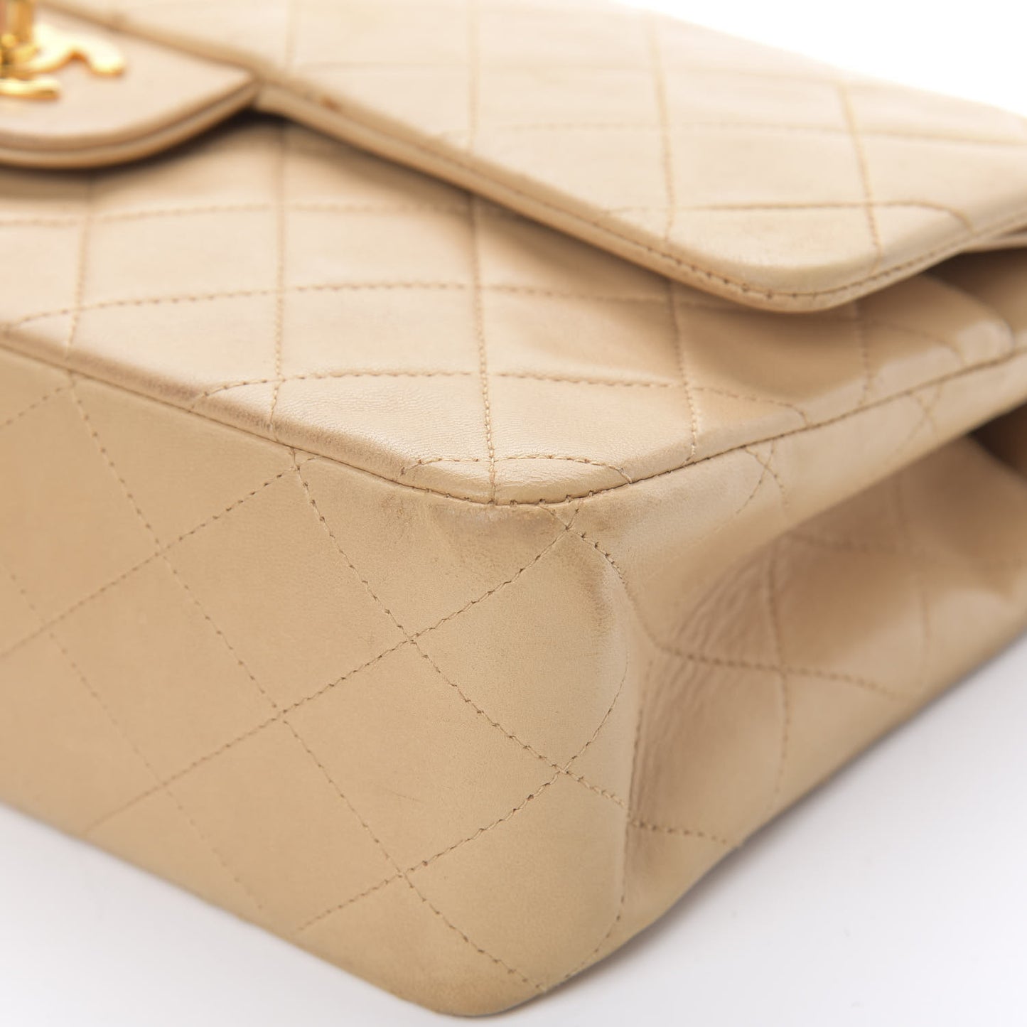 Lambskin Quilted Medium Double Flap Beige