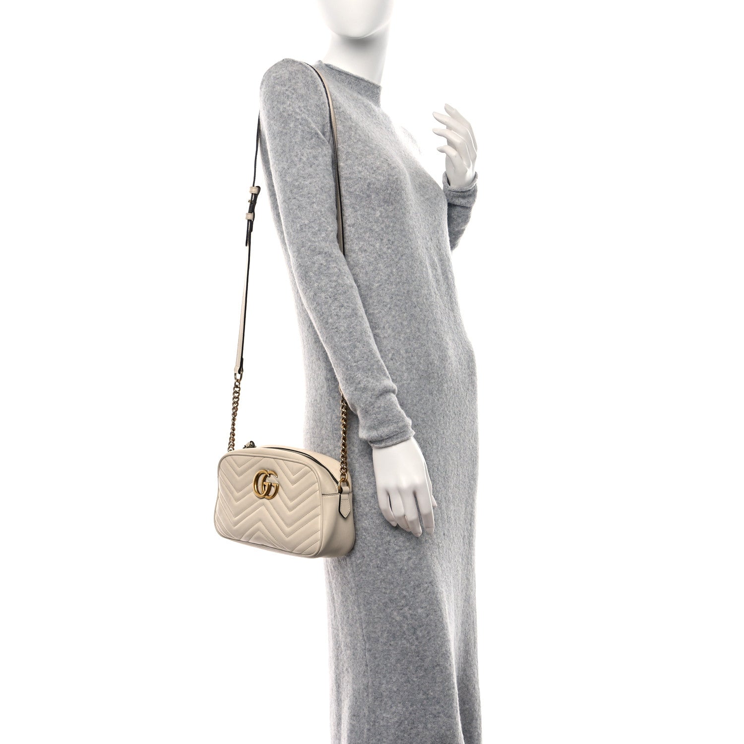 Gucci Calfskin Matelasse Small GG Marmont Chain Shoulder Bag White 3 of 12