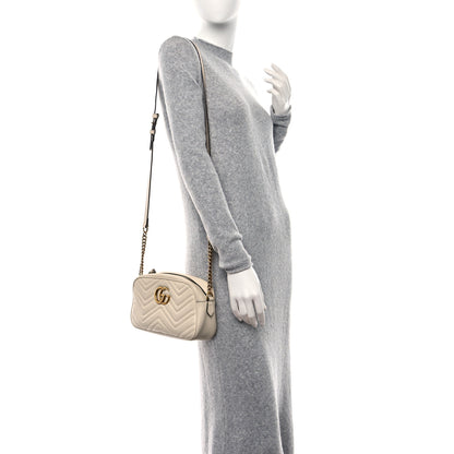 Gucci Calfskin Matelasse Small GG Marmont Chain Shoulder Bag White 3 of 12