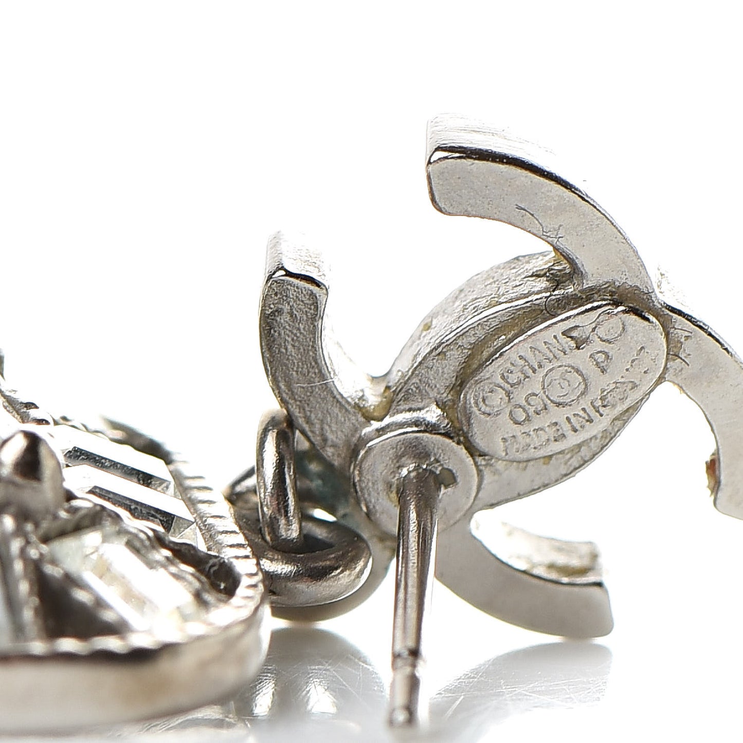 Pearl Crystal CC Square Drop Earrings Silver