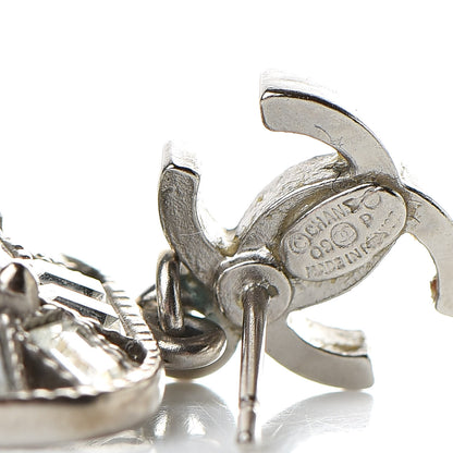 Chanel Pearl Crystal CC Square Drop Earrings Silver 4 of 5