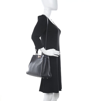 Fendi Vitello Seta Shiny Nappa Medium Peekaboo Iconic Satchel Blue Notte Ardesia 2 of 10