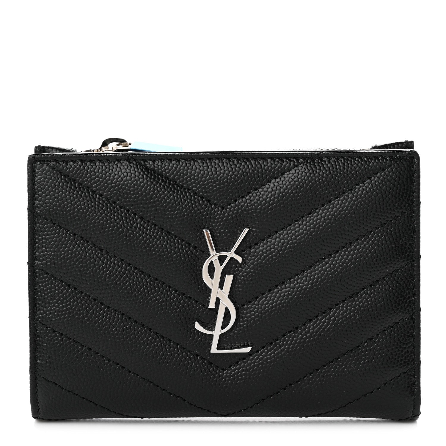 Saint Laurent Grain De Poudre Matelasse Chevron Monogram Zipped Two-Part Wallet Black 1 of 6