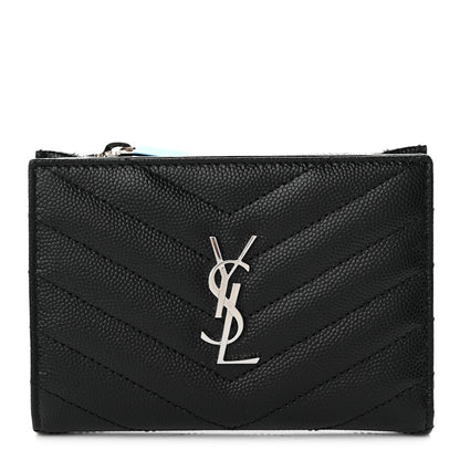 Saint Laurent Grain De Poudre Matelasse Chevron Monogram Zipped Two-Part Wallet Black 1 of 6