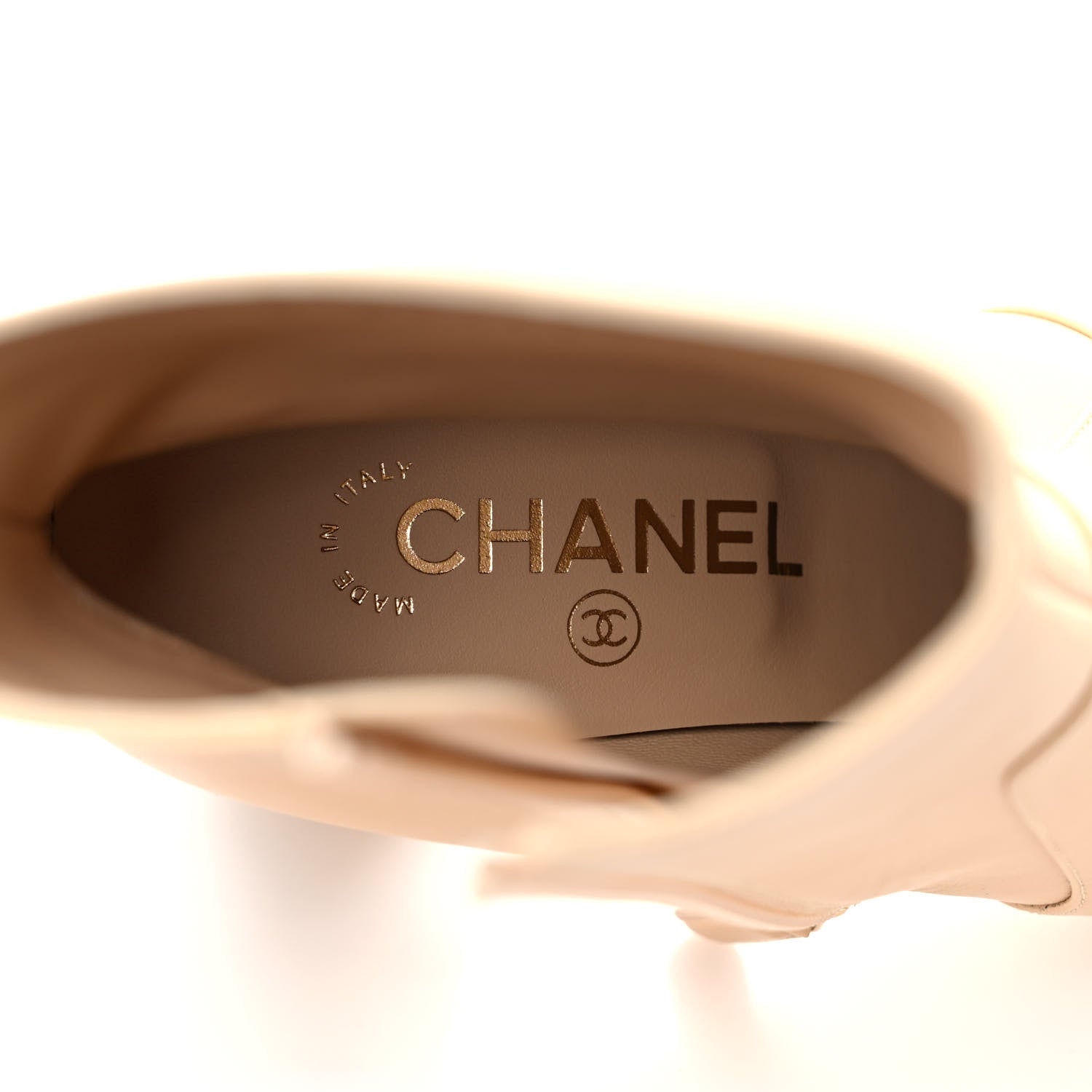 Chanel Lambskin Double Stack Chain Cap Toe Boots 39 Beige Black 7 of 8