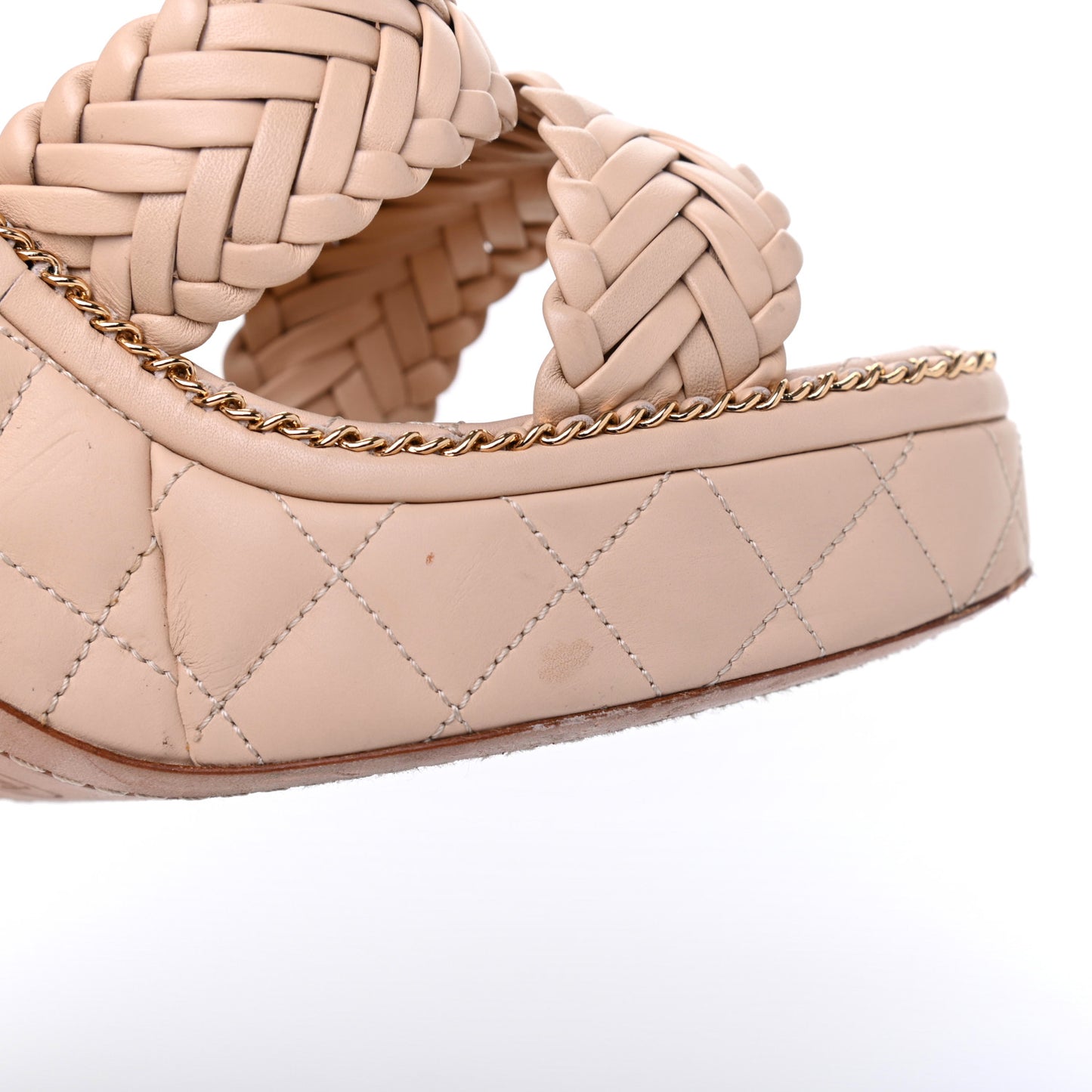 Calfskin Quilted Chain Around Wedge Sandals 41 Light Beige
