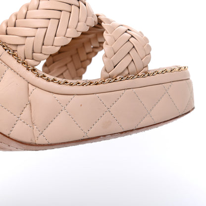 Chanel Calfskin Quilted Chain Around Wedge Sandals 41 Light Beige 17 of 19