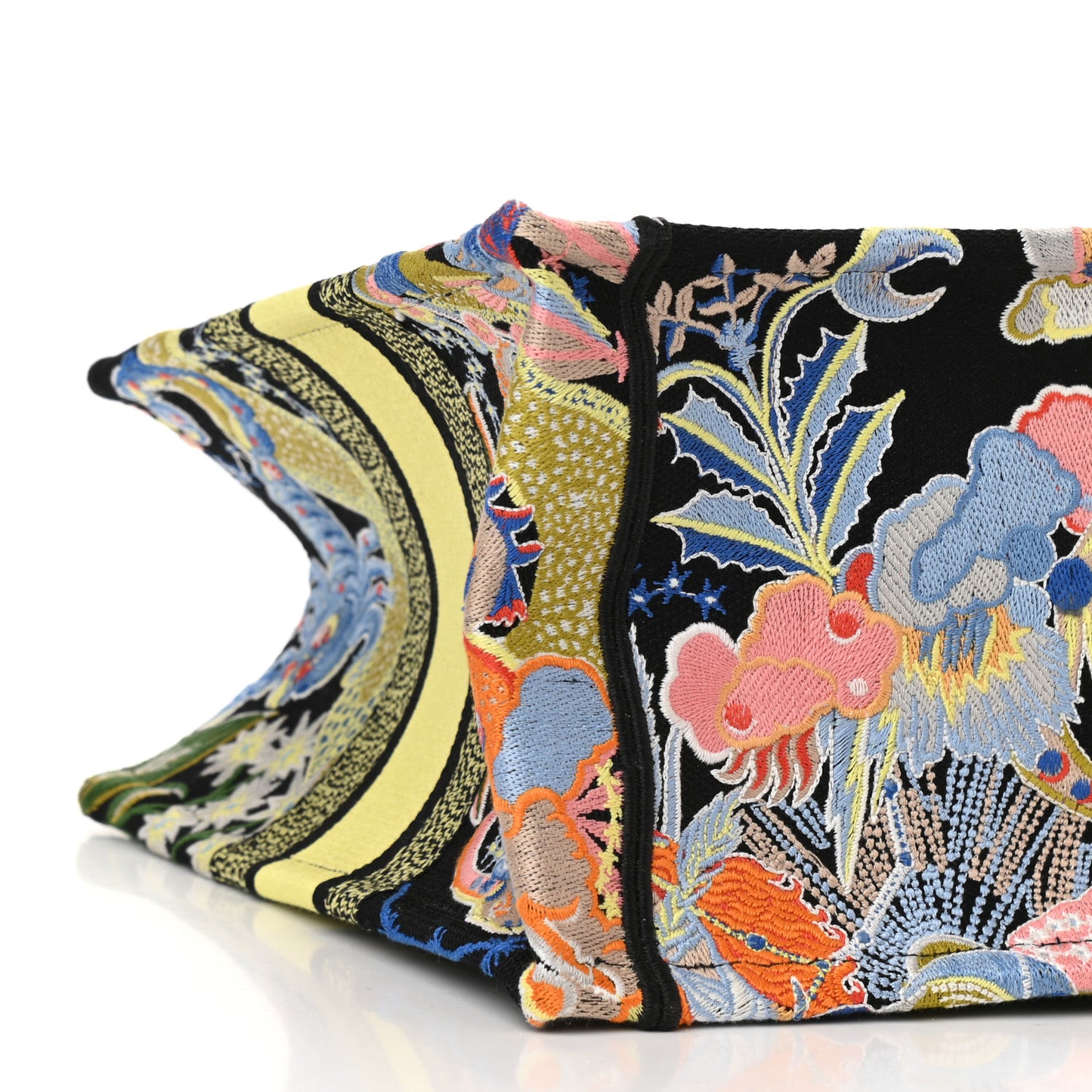 Canvas Embroidered Medium Book Tote Black Multicolor