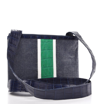 Nancy Gonzalez Crocodile Linen Crossbody Bag Navy 3 of 11