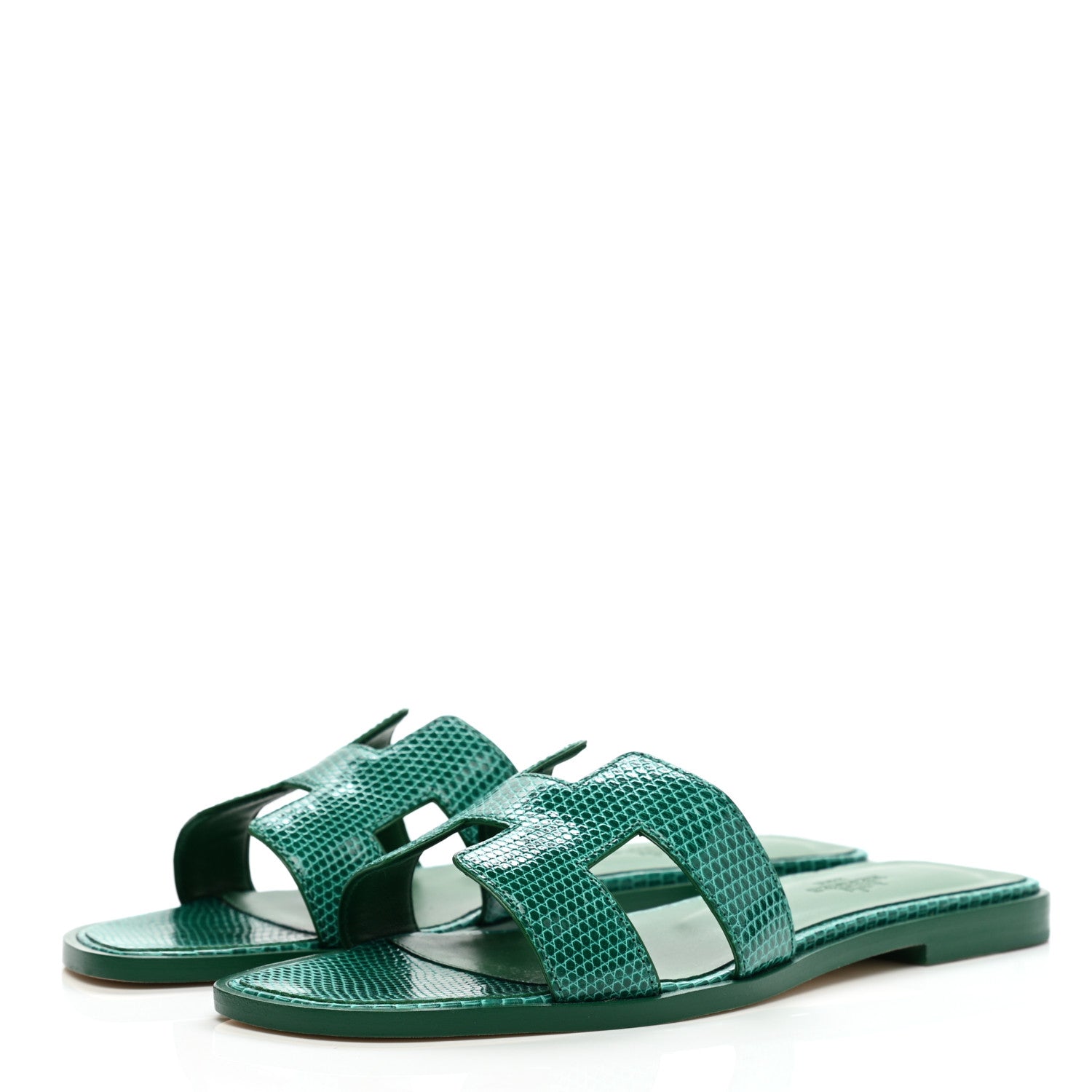 Hermes Lizard Oran Sandals 37 Vert Emeraude 3 of 9