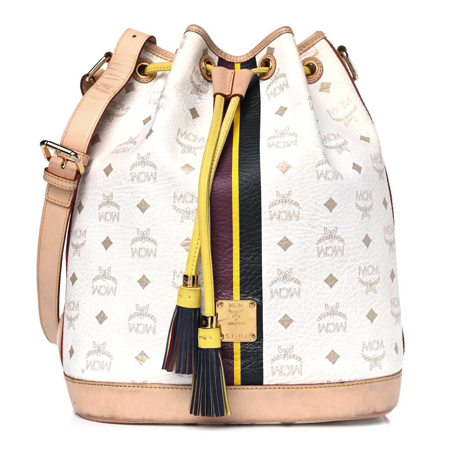 MCM Visetos Drawstring Bucket Bag White 1 of 15