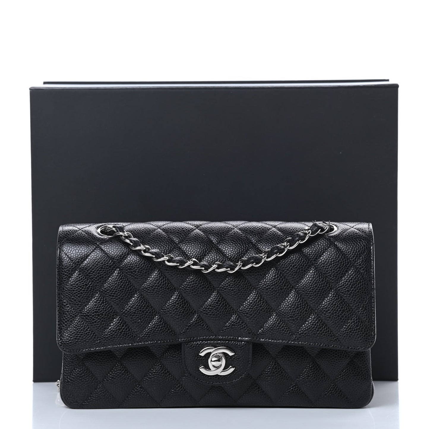 Caviar Quilted Medium Double Flap Black