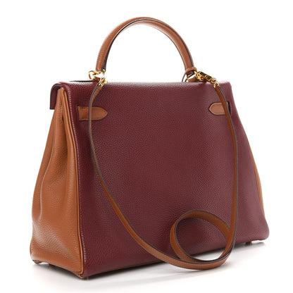 Hermes Togo Tri-Color Kelly Retourne 32 Rouge H Cannelle Havane 3 of 13