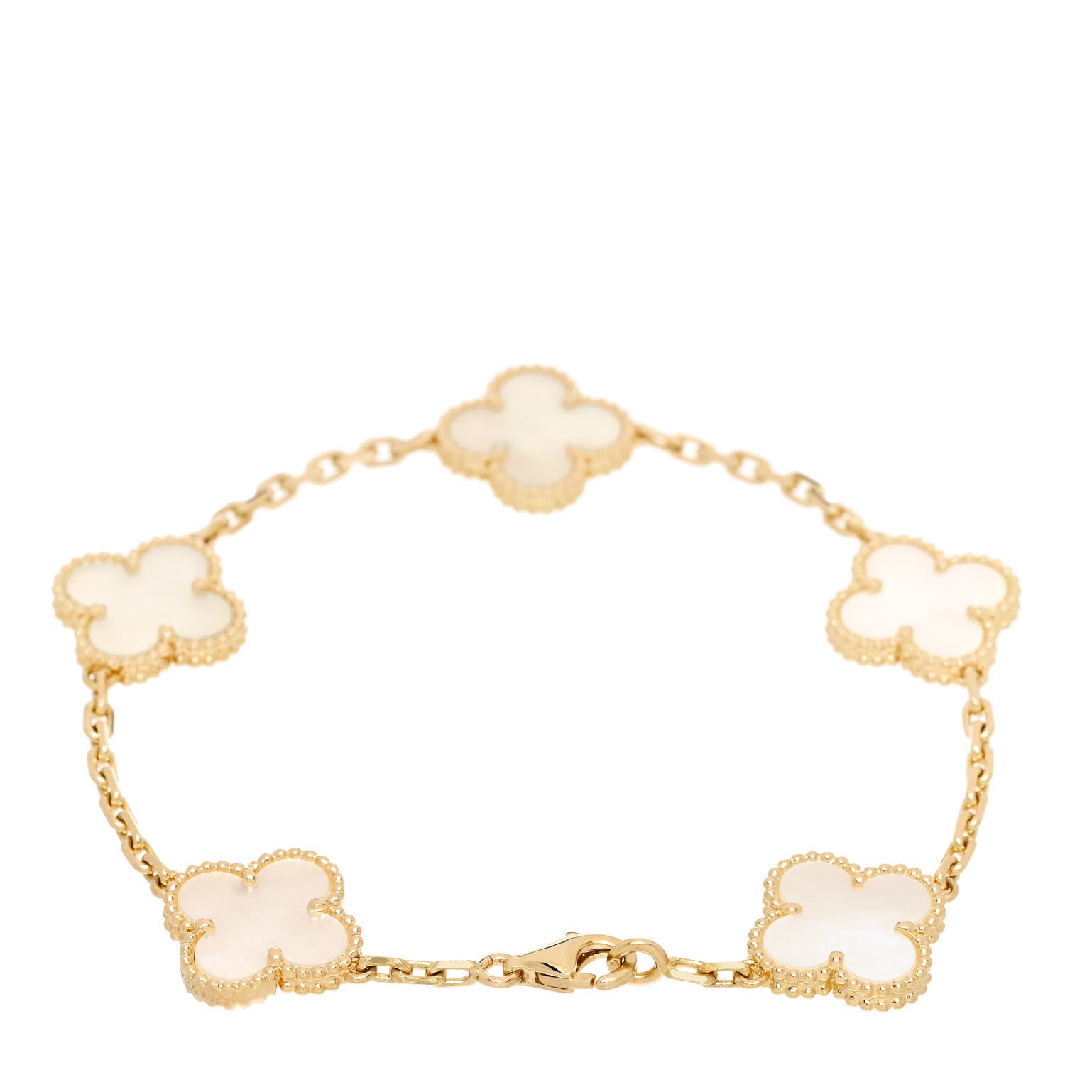 Van Cleef & Arpels 18K Yellow Gold Mother of Pearl 5 Motifs Vintage Alhambra Bracelet 2 of 4