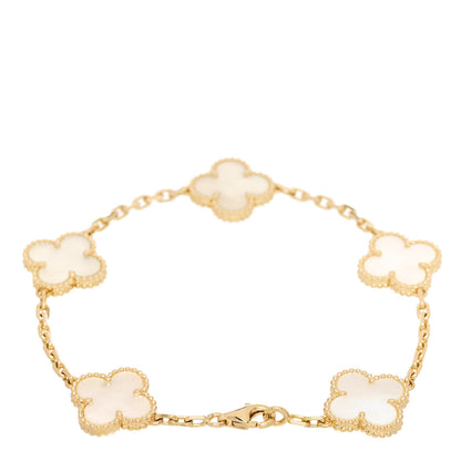 Van Cleef & Arpels 18K Yellow Gold Mother of Pearl 5 Motifs Vintage Alhambra Bracelet 2 of 4