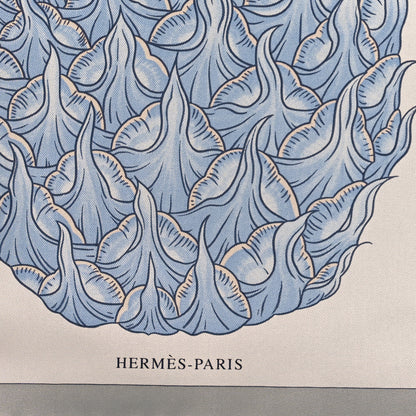 Hermes Silk Index Bromeliaceae Scarf 90 Gris Argent Bleu Vert Amande 2 of 3