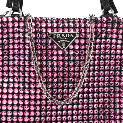 Prada Satin Crystal Metal Triangle Logo Chain Crossbody Handbag Rosa 7 of 9