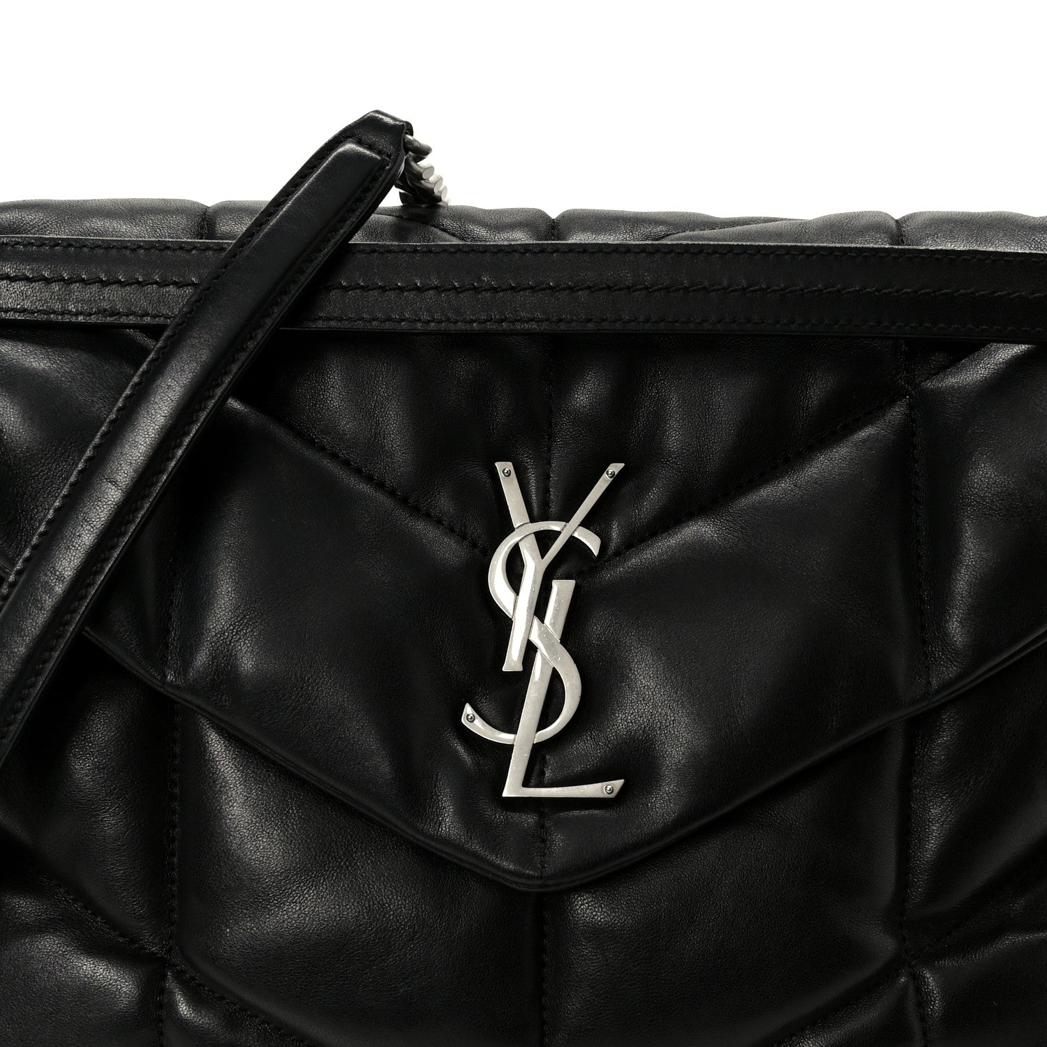 Saint Laurent Lambskin Quilted Medium Loulou Puffer Monogram Chain Satchel Black 9 of 11
