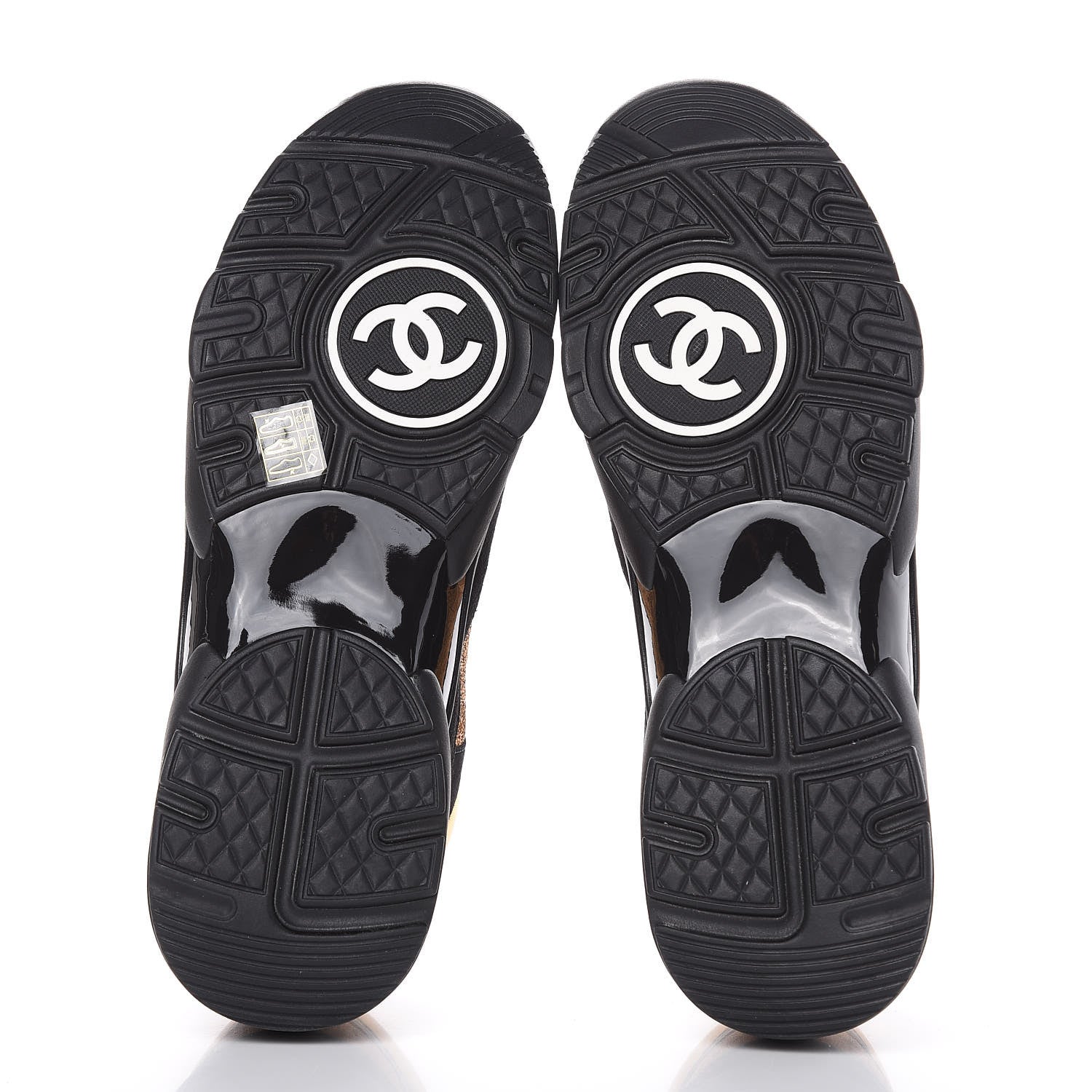 Chanel Kid Suede Croc Calfskin Embossed Metallic Fabric Mens Sneakers 46 Black Gold 7 of 8