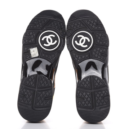 Chanel Kid Suede Croc Calfskin Embossed Metallic Fabric Mens Sneakers 46 Black Gold 7 of 8