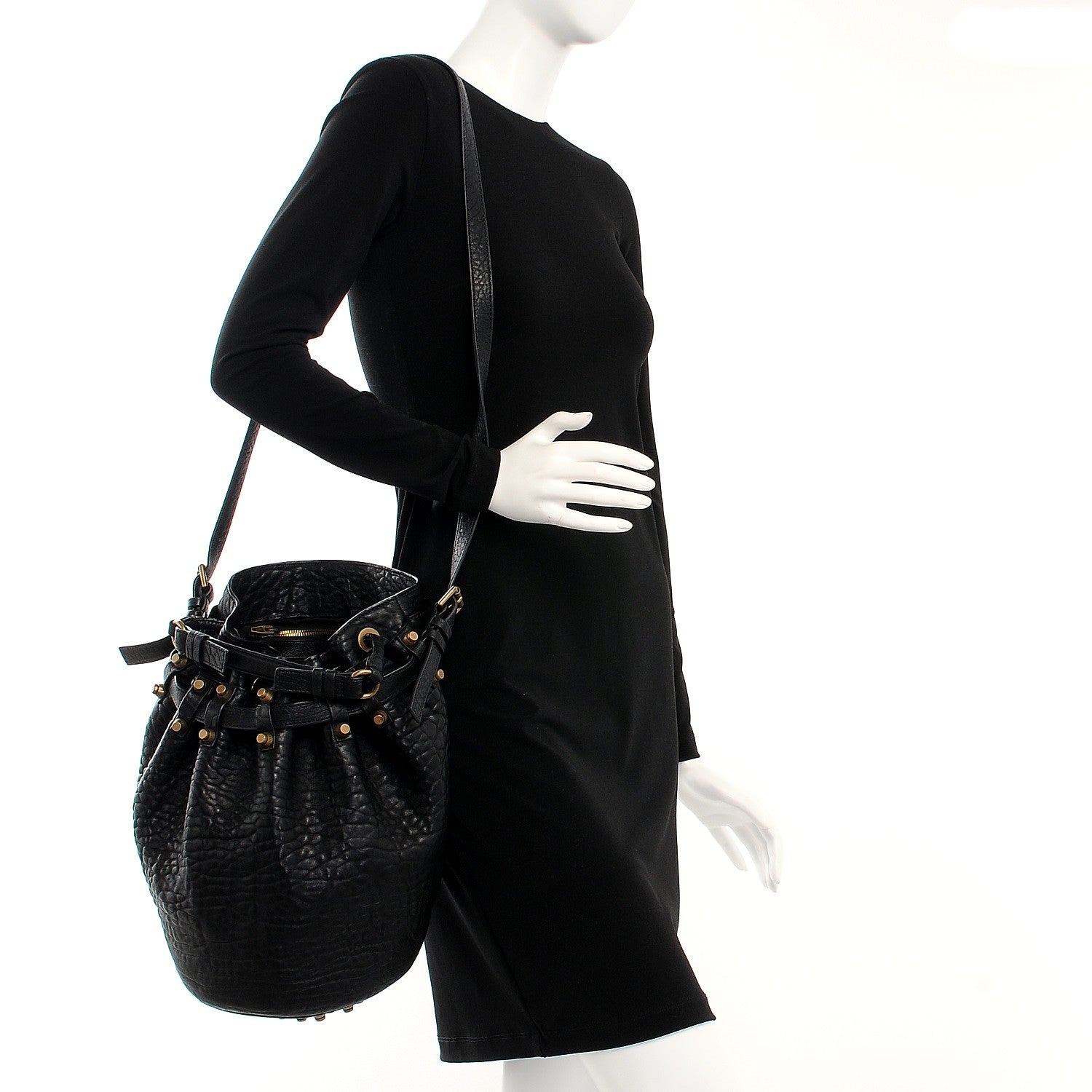 Alexander Wang Pebbled Lambskin Diego Bucket Black Antique Brass Hardware 2 of 8