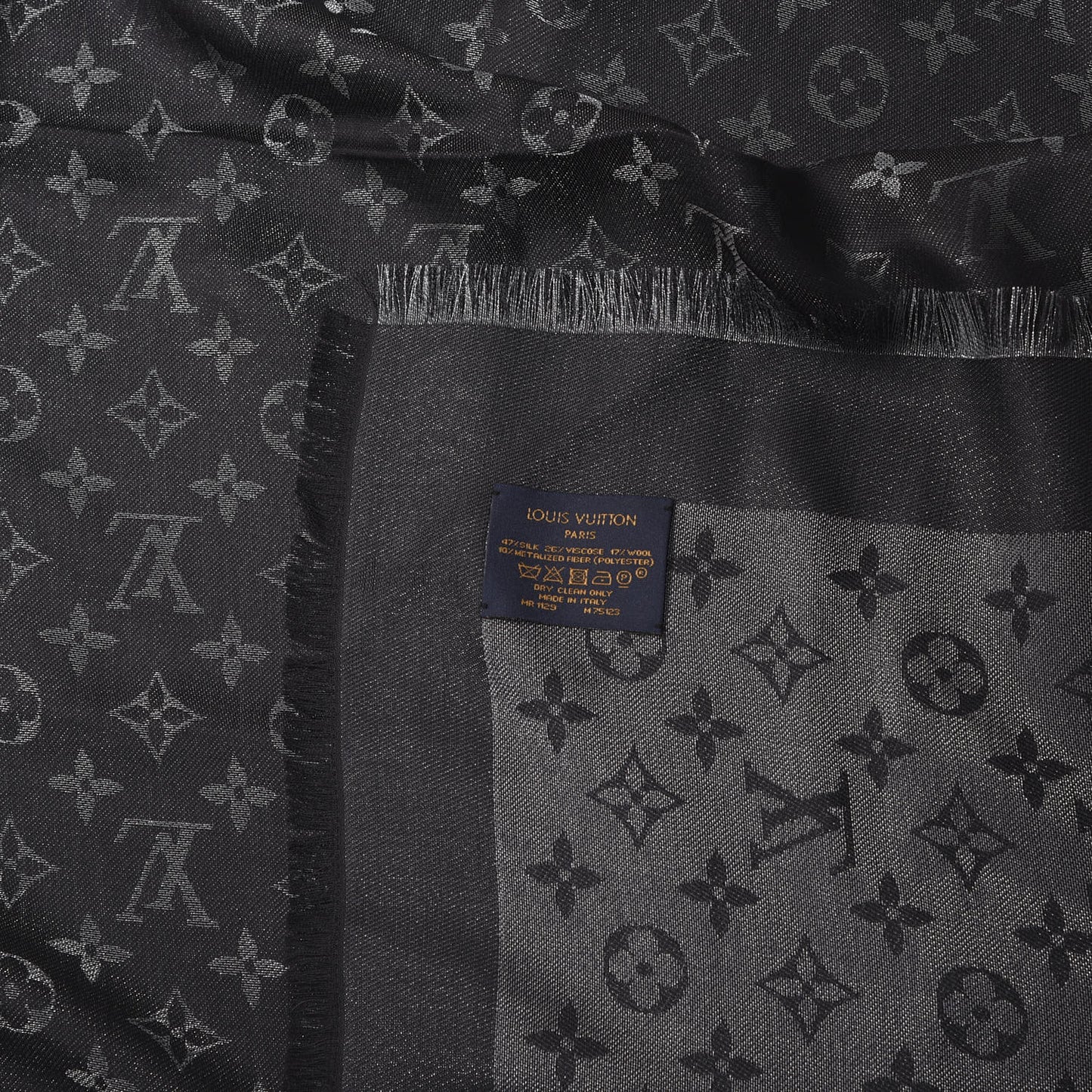 Silk Lurex Wool Monogram Shine Shawl Black