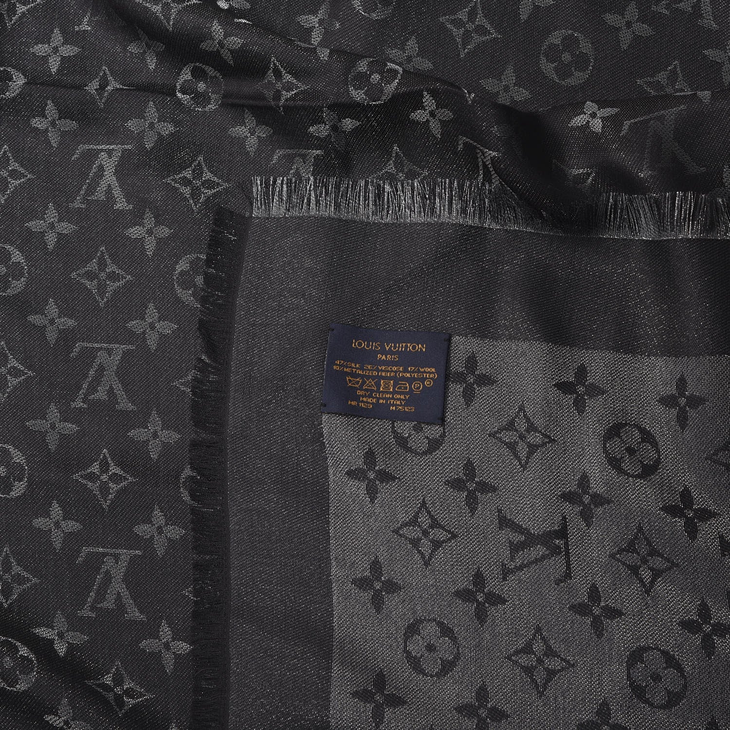 Louis Vuitton Silk Lurex Wool Monogram Shine Shawl Black 3 of 3